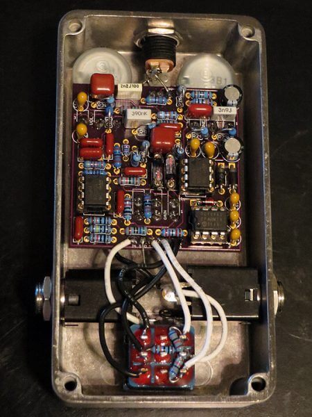 Inside of the Klon Centaur clone built for Imagine Dragons