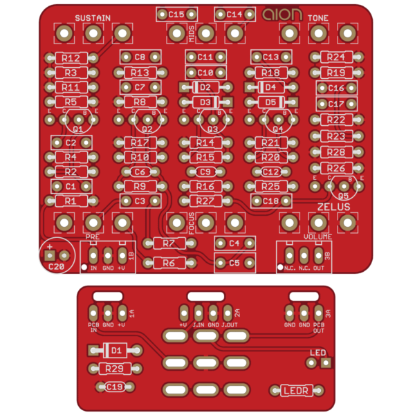 Zelus Distortion / Sustainer printed circuit board