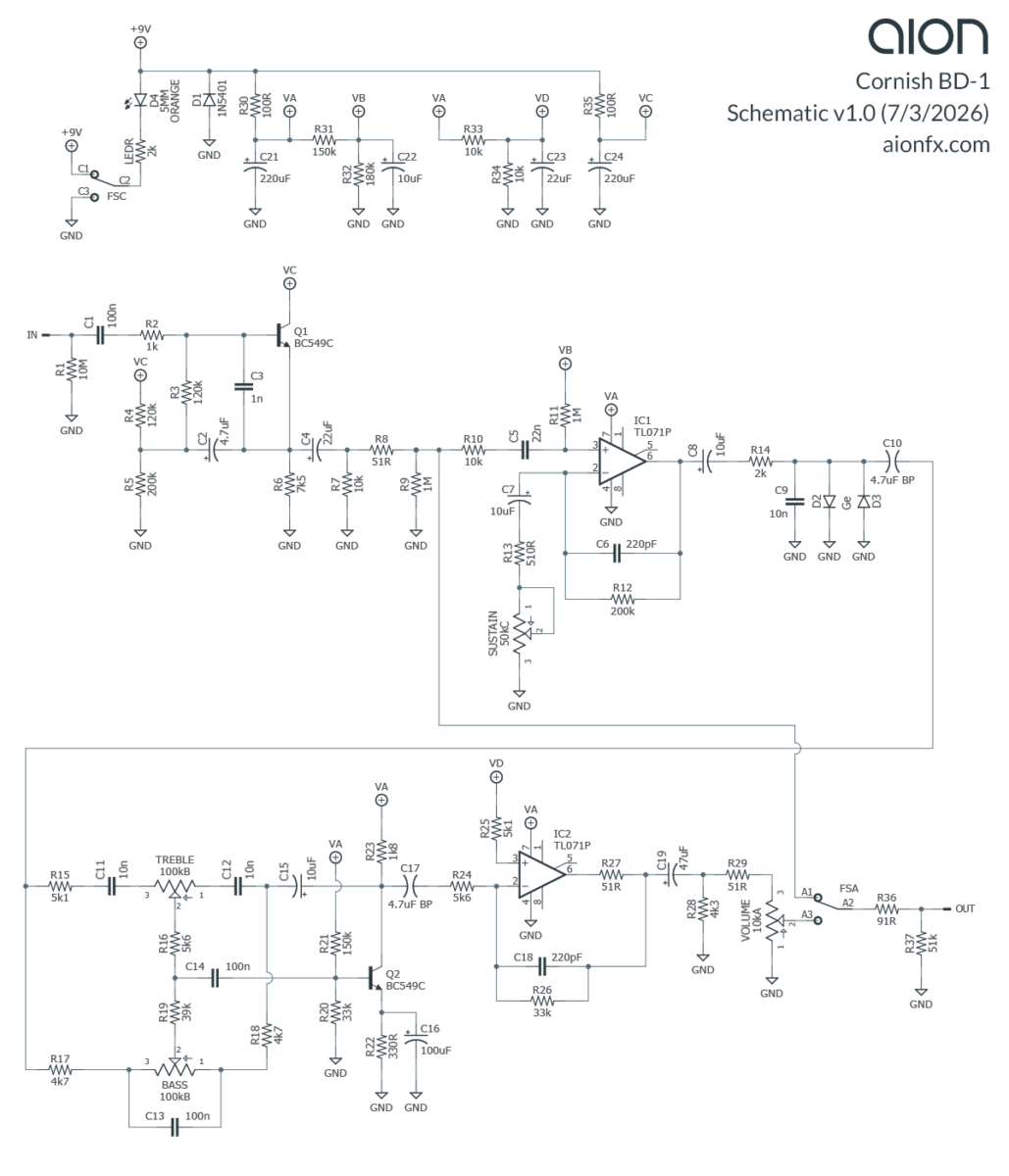 Cornish BD-1 Bass Drive trace schematic